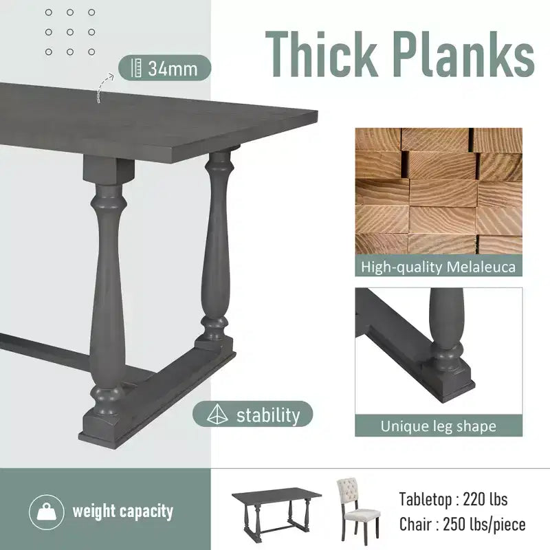 Ensemble de salle à manger 6 places avec banc, table rectangulaire et 4 chaises rembourrées pour la cuisine