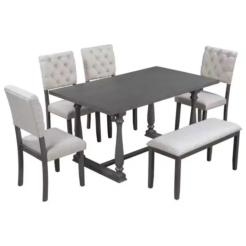 Ensemble de salle à manger 6 places avec banc, table rectangulaire et 4 chaises rembourrées pour la cuisine