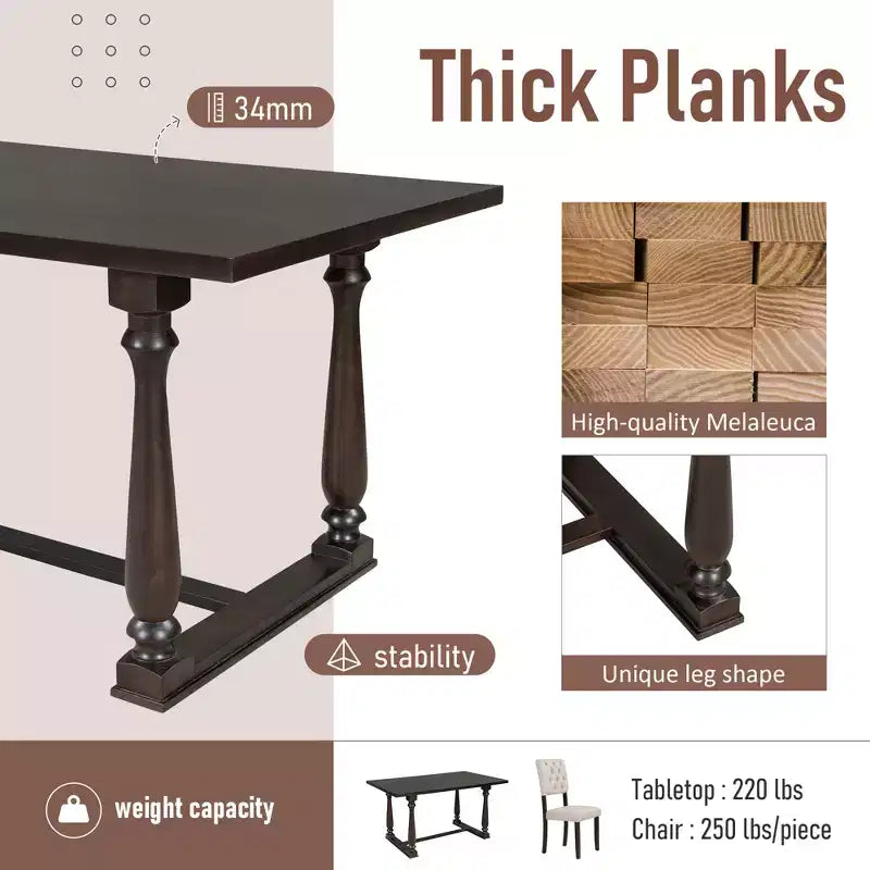 Ensemble de salle à manger 6 places avec banc, table rectangulaire et 4 chaises rembourrées pour la cuisine