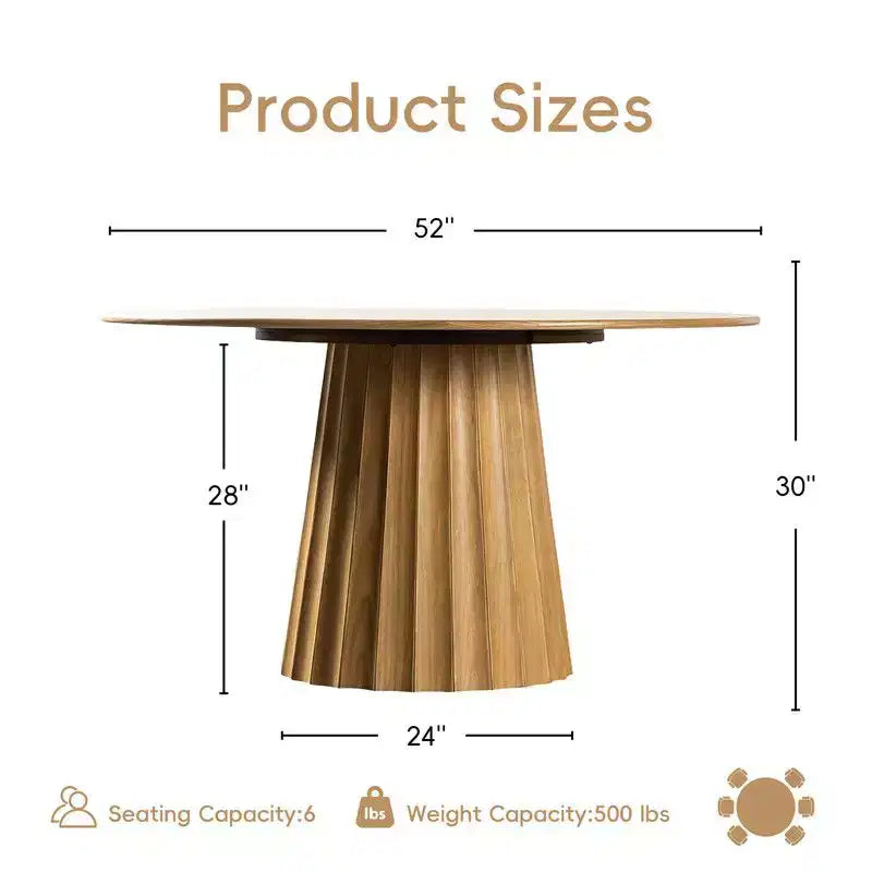 PexFix 52 Ensemble Table à Manger Ronde Moderne avec 8 Chaises Rembourrées Plateau en Bois Texturé Naturel Base Piédestal Plissée Sièges Beige pour Cuisine Salle à Manger