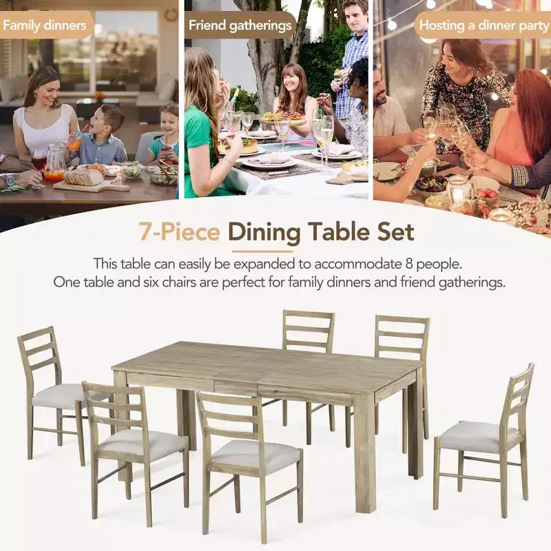 Ensemble de salle à manger extensible 7 pièces GDFStudio Louisa avec table en bois et chaises rembourrées