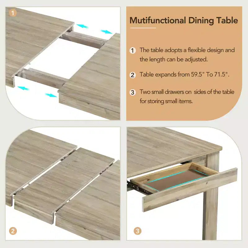 Ensemble de salle à manger extensible 7 pièces GDFStudio Louisa avec table en bois et chaises rembourrées