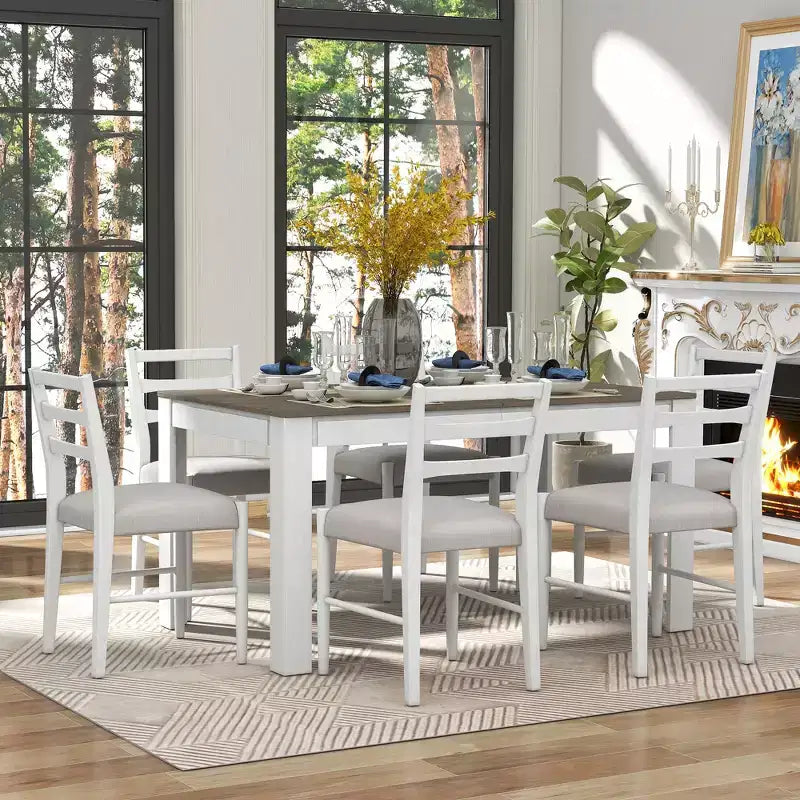 Ensemble de salle à manger extensible 7 pièces GDFStudio Louisa avec table en bois et chaises rembourrées