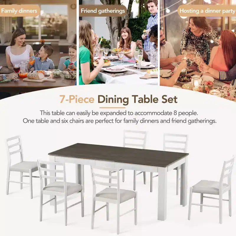 Ensemble de salle à manger extensible 7 pièces GDFStudio Louisa avec table en bois et chaises rembourrées