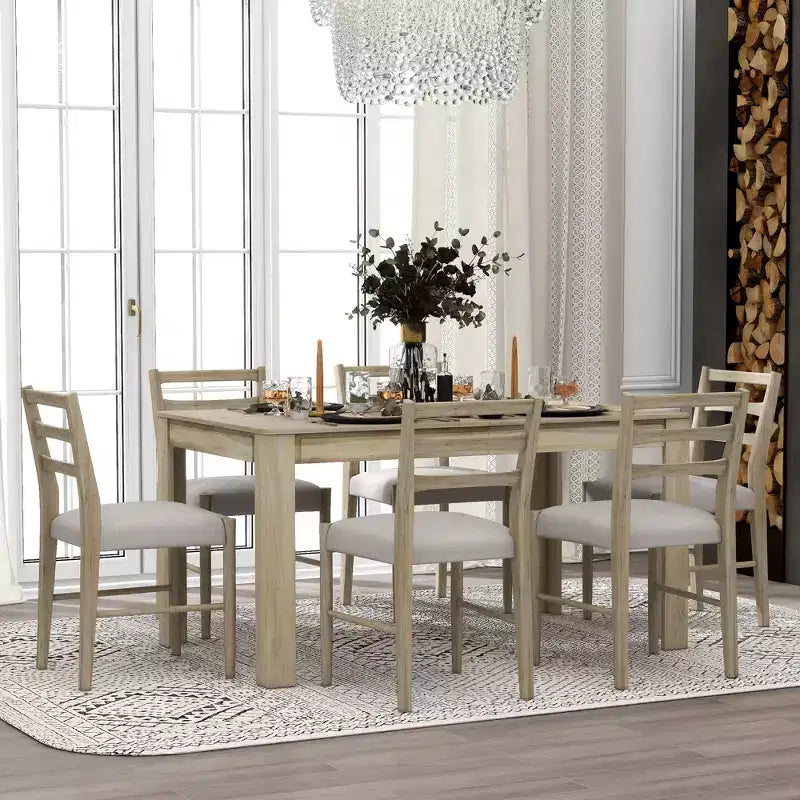 Ensemble de salle à manger extensible 7 pièces GDFStudio Louisa avec table en bois et chaises rembourrées