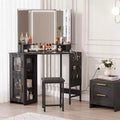 Acekool Corner Vanity Set with Stool, Charging Station & Illuminated Mirror