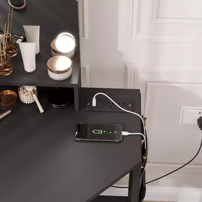 Acekool Coiffeuse d'angle avec tabouret, station de charge et miroir lumineux