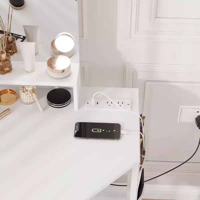 Acekool Coiffeuse d'angle avec tabouret, station de charge et miroir lumineux
