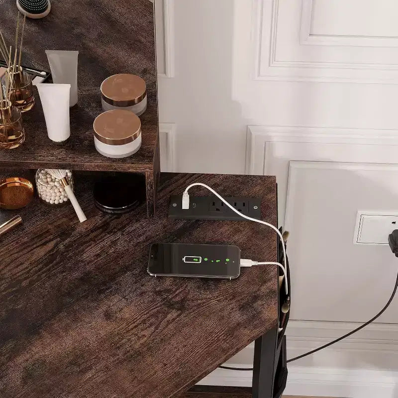 Acekool Coiffeuse d'angle avec tabouret, station de charge et miroir lumineux