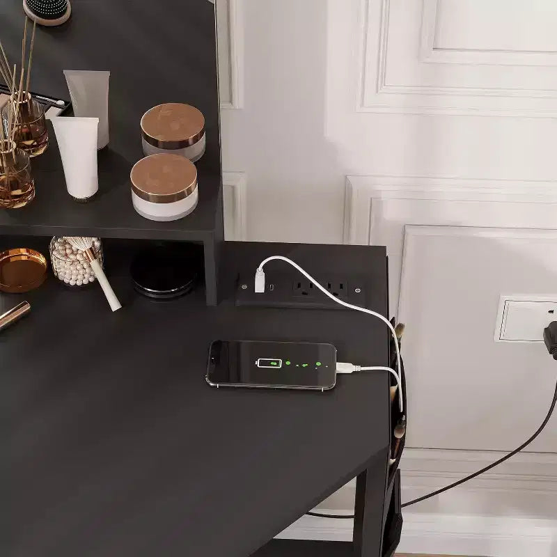 Acekool Coiffeuse d'angle avec tabouret, station de charge et miroir lumineux