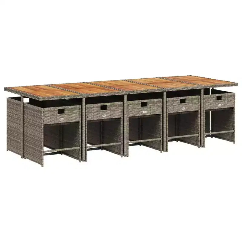 vidaXL Salon de jardin 11 pièces avec coussins Mobilier d'extérieur de jardin Gris rotin synthétique, plateau de table en bois d'acacia, coussins bleu marine