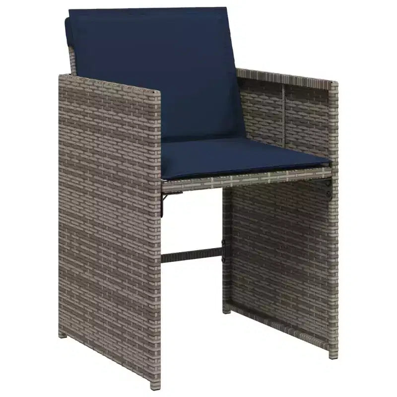 vidaXL Salon de jardin 11 pièces avec coussins Mobilier d'extérieur de jardin Gris rotin synthétique, plateau de table en bois d'acacia, coussins bleu marine