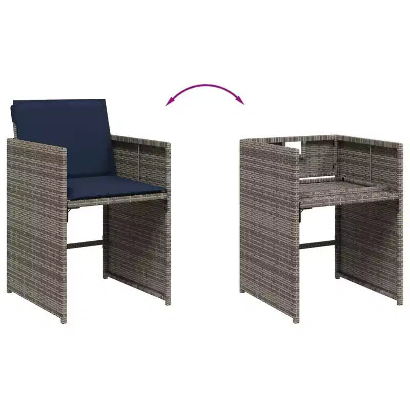 vidaXL Salon de jardin 11 pièces avec coussins Mobilier d'extérieur de jardin Gris rotin synthétique, plateau de table en bois d'acacia, coussins bleu marine