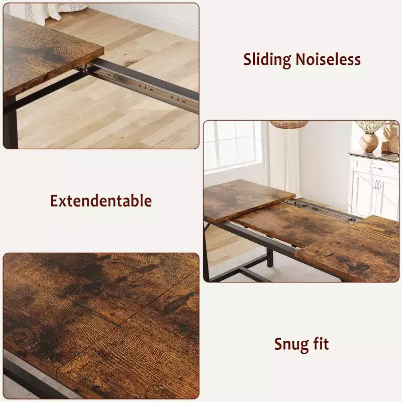 63 Ensemble de table à manger pour 4-8 personnes, grand ensemble de table de cuisine extensible avec 2 bancs rembourrés pour 6 personnes, ensemble de table à manger rectangulaire 3 pièces pour 4 personnes