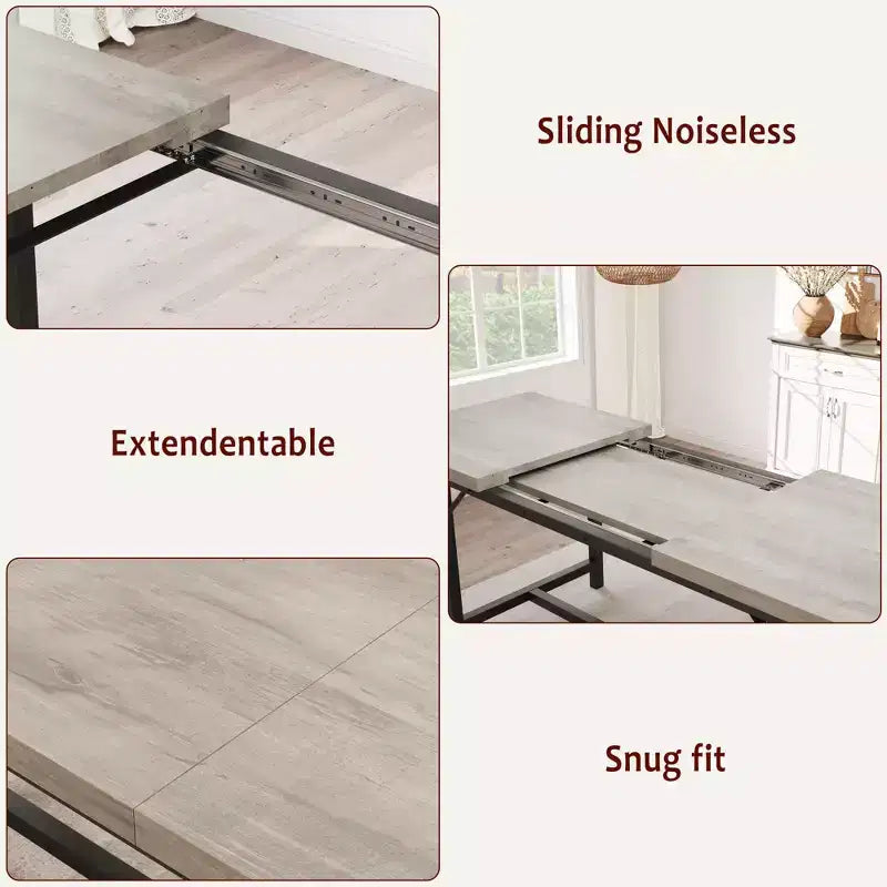 63 Ensemble de table à manger pour 4-8 personnes, grand ensemble de table de cuisine extensible avec 2 bancs rembourrés pour 6 personnes, ensemble de table à manger rectangulaire 3 pièces pour 4 personnes