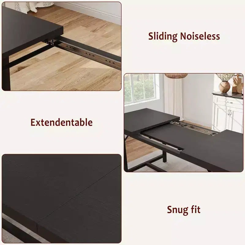 63 Ensemble de table à manger pour 4-8 personnes, grand ensemble de table de cuisine extensible avec 2 bancs rembourrés pour 6 personnes, ensemble de table à manger rectangulaire 3 pièces pour 4 personnes