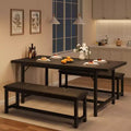 63 Dining Table Set for 4-8, Large Extendable Kitchen Table Set with 2 Upholstered Benches for 6, 3 Piece Rectangle Dining Table Set for 4