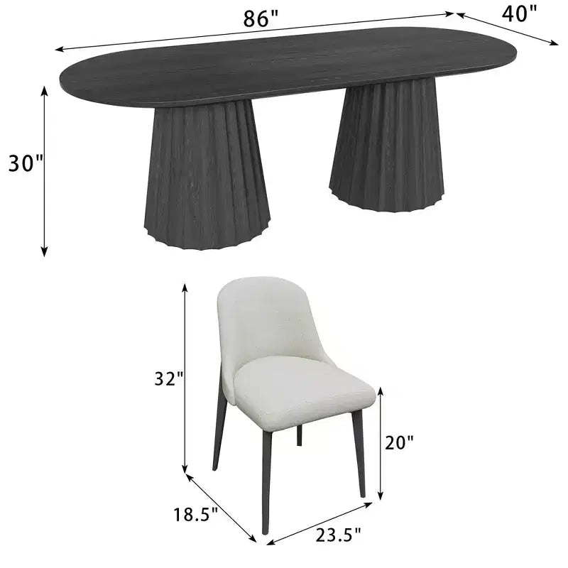 Table de salle à manger ovale noire à double piétement de 218 cm avec 8 chaises, convient pour la salle à manger / le salon
