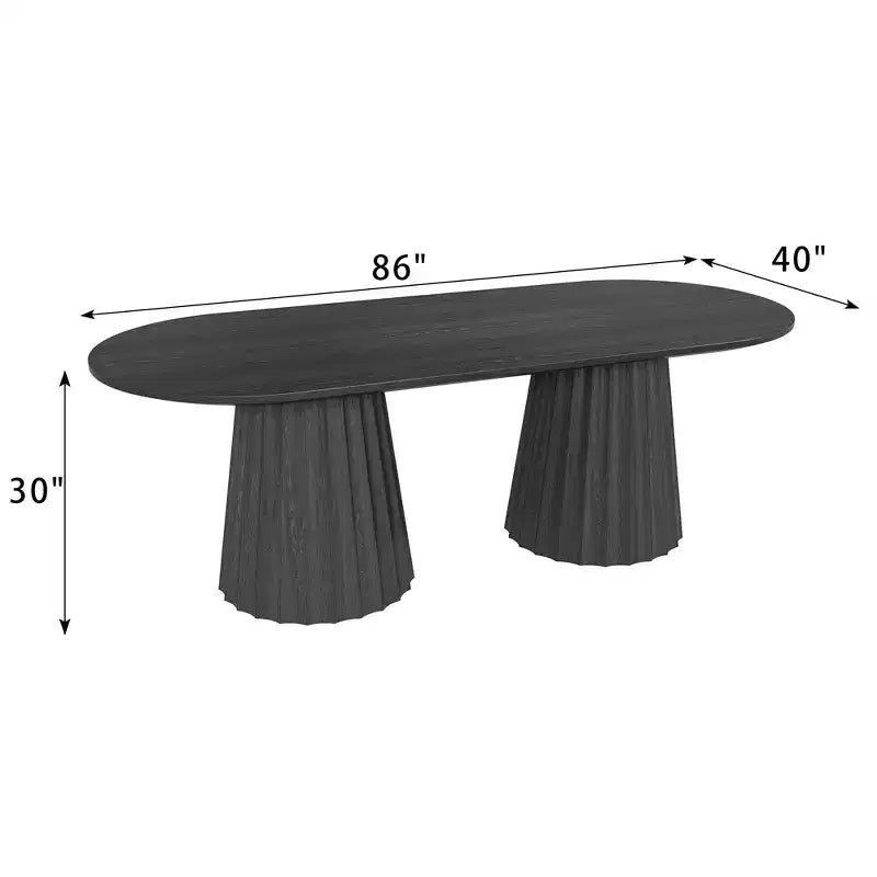 Table de salle à manger ovale noire à double piétement de 218 cm avec 8 chaises, convient pour la salle à manger / le salon