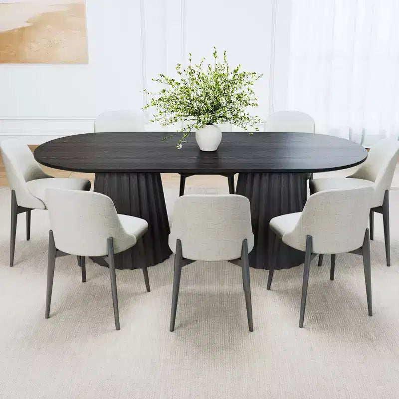 86 inch Double-base Oval Black Dining Table with 8 Dining chairs Suitable for Dining Room / Living Room