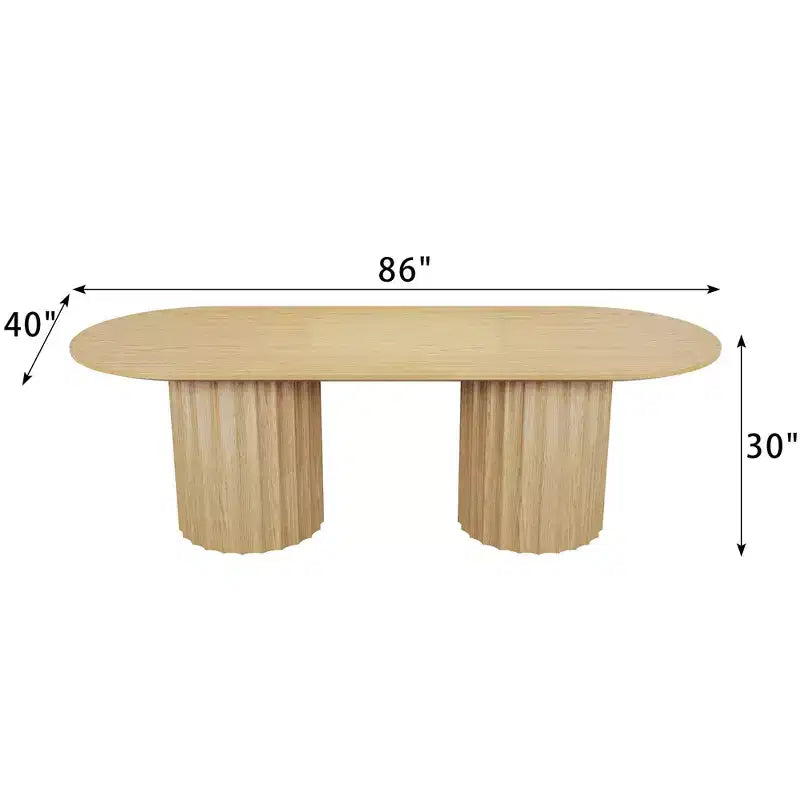 Table à manger ovale double base cylindrique noire de 86 pouces avec 8 chaises de salle à manger, convient pour salle à manger / salon