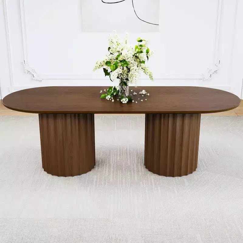 Table à manger ovale double base cylindrique noire de 86 pouces avec 8 chaises de salle à manger, convient pour salle à manger / salon