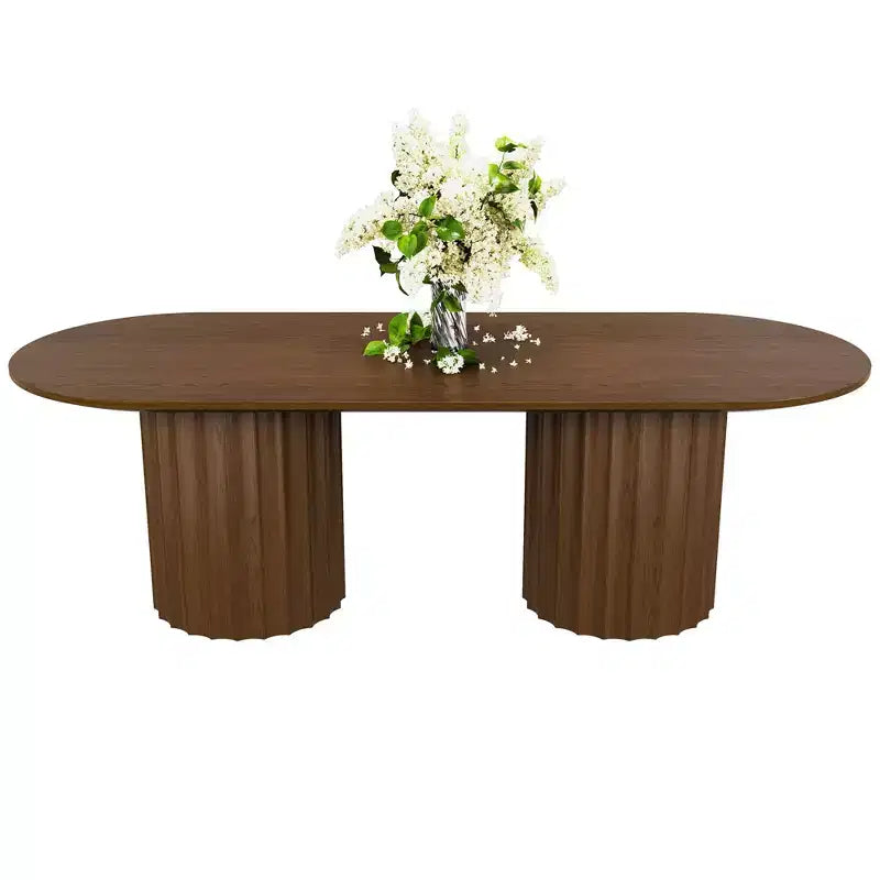 Table à manger ovale double base cylindrique noire de 86 pouces avec 8 chaises de salle à manger, convient pour salle à manger / salon
