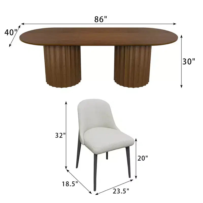 Table à manger ovale double base cylindrique noire de 86 pouces avec 8 chaises de salle à manger, convient pour salle à manger / salon