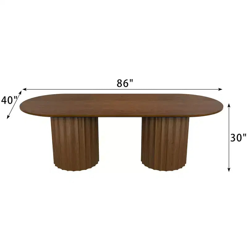 Table à manger ovale double base cylindrique noire de 86 pouces avec 8 chaises de salle à manger, convient pour salle à manger / salon