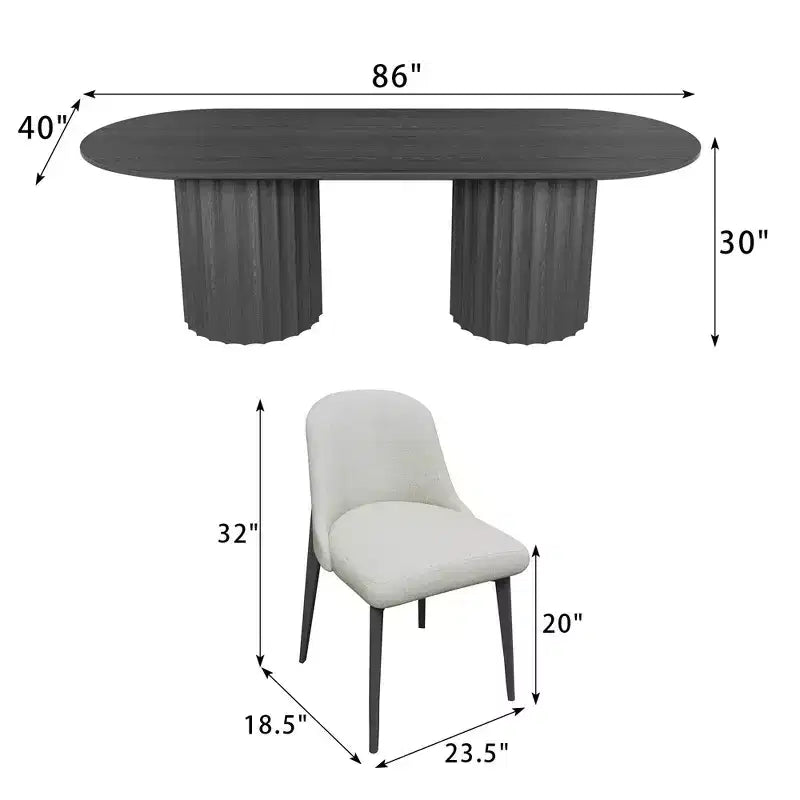 Table à manger ovale double base cylindrique noire de 86 pouces avec 8 chaises de salle à manger, convient pour salle à manger / salon
