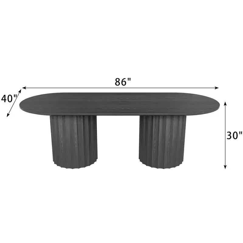 Table à manger ovale double base cylindrique noire de 86 pouces avec 8 chaises de salle à manger, convient pour salle à manger / salon