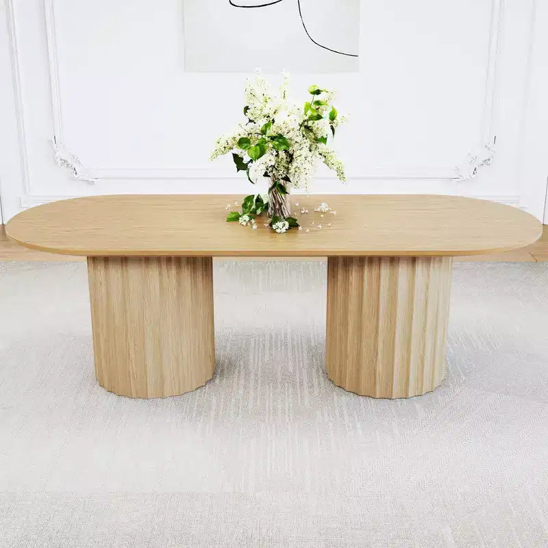 Table à manger ovale double base cylindrique noire de 86 pouces avec 8 chaises de salle à manger, convient pour salle à manger / salon