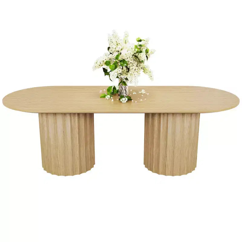 Table à manger ovale double base cylindrique noire de 86 pouces avec 8 chaises de salle à manger, convient pour salle à manger / salon