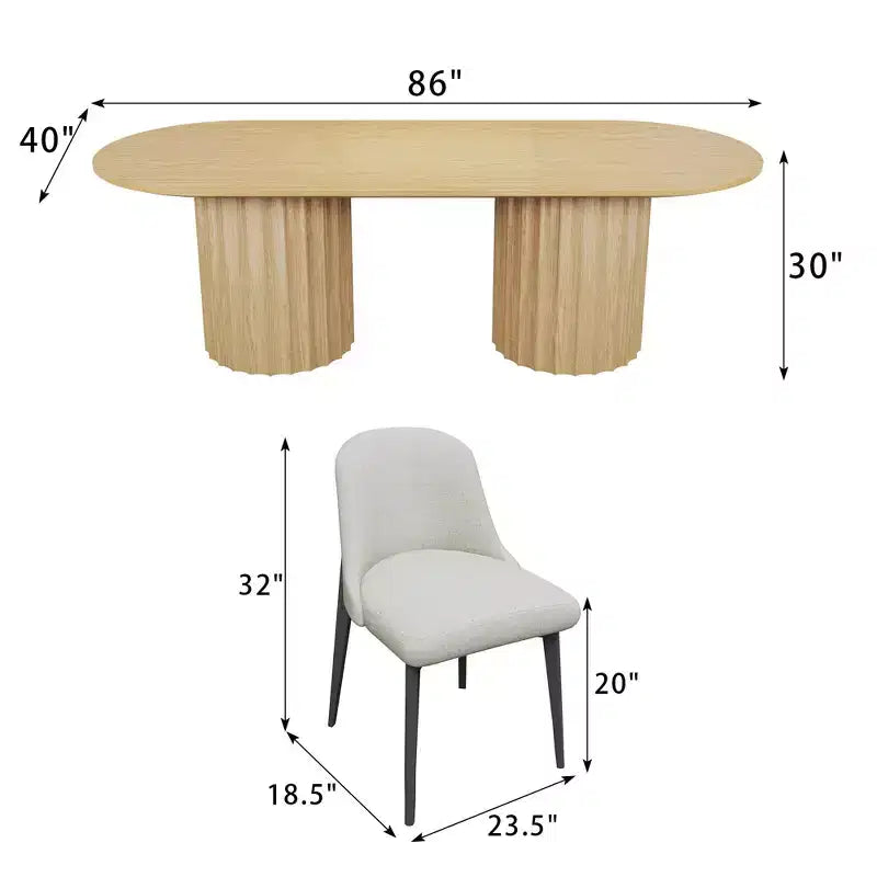 Table à manger ovale double base cylindrique noire de 86 pouces avec 8 chaises de salle à manger, convient pour salle à manger / salon