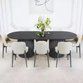 86 inch Cylindrical Double-base Oval Black Dining Table with 8 Dining chairs Suitable for Dining Room / Living Room