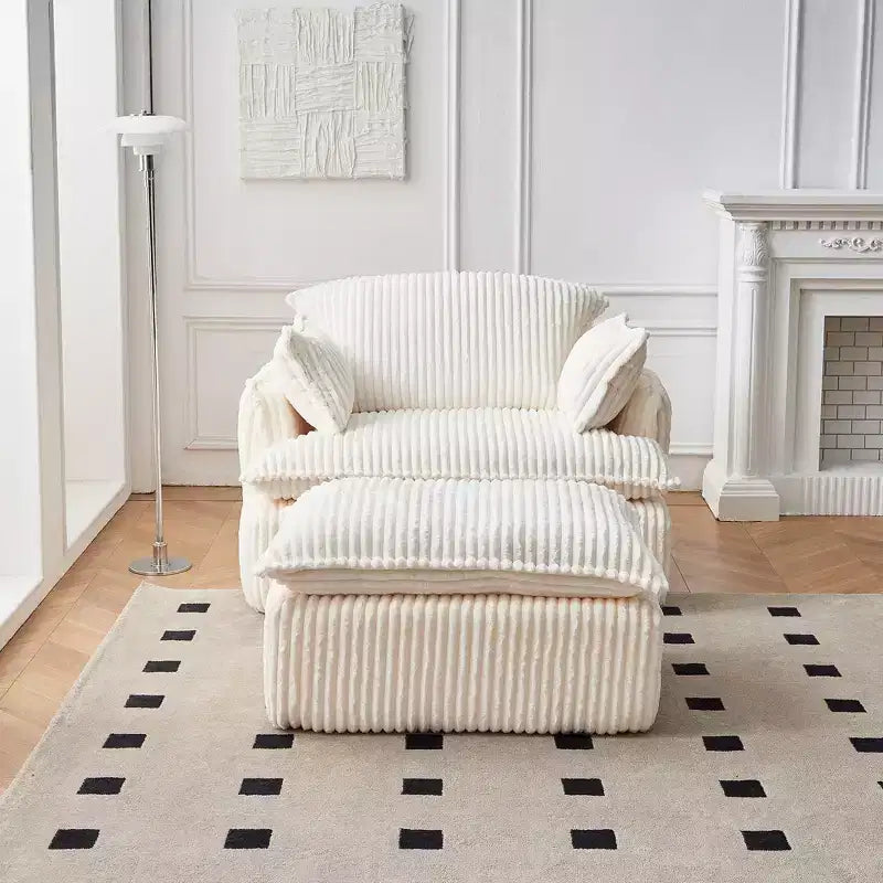 GDFStudio Arden Chaise capitonnée moderne convertible en velours côtelé avec pouf