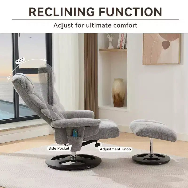 Fauteuil inclinable massant pivotant GDFStudio Cosette en chenille avec pouf