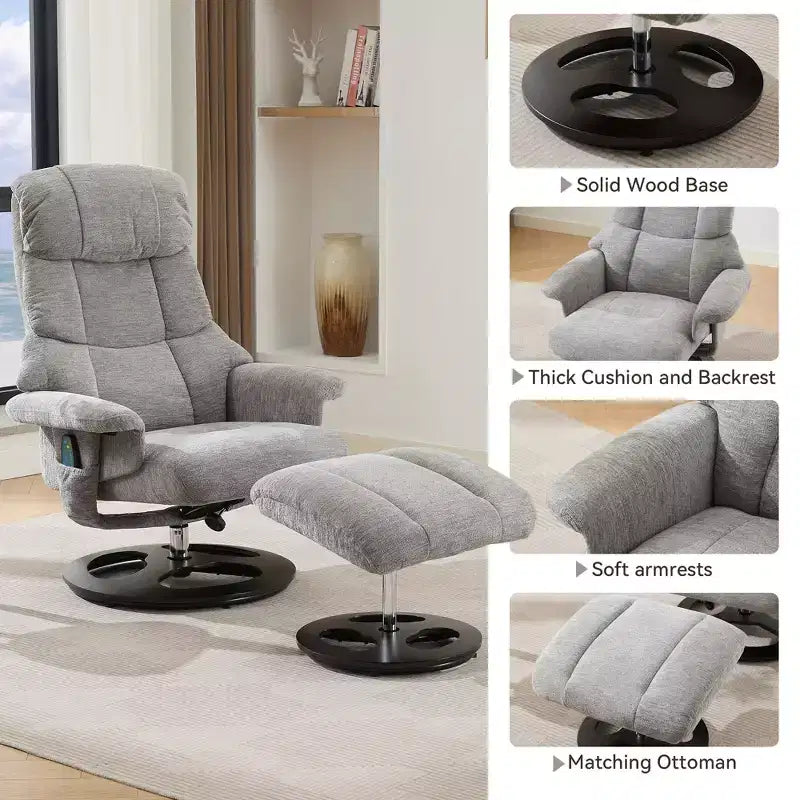 Fauteuil inclinable massant pivotant GDFStudio Cosette en chenille avec pouf