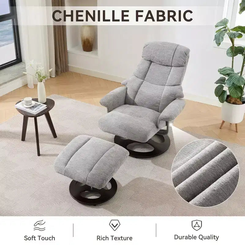 Fauteuil inclinable massant pivotant GDFStudio Cosette en chenille avec pouf