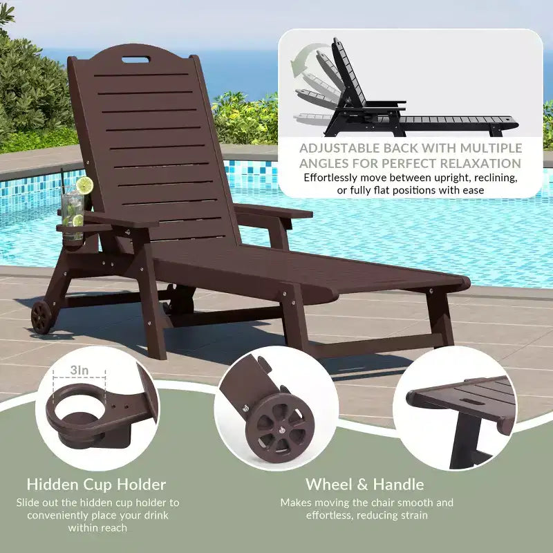 Chaise longue d'extérieur 3 pièces WestinTrends Aruba avec roues et porte-gobelet, accompagnée d'une table d'appoint de patio