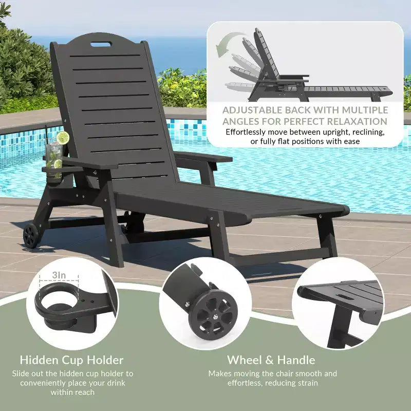 Chaise longue d'extérieur 3 pièces WestinTrends Aruba avec roues et porte-gobelet, accompagnée d'une table d'appoint de patio