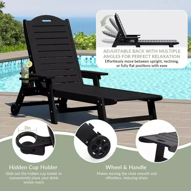 Chaise longue d'extérieur 3 pièces WestinTrends Aruba avec roues et porte-gobelet, accompagnée d'une table d'appoint de patio