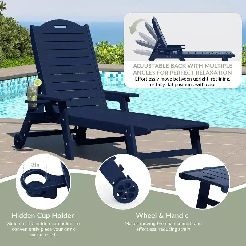Chaise longue d'extérieur 3 pièces WestinTrends Aruba avec roues et porte-gobelet, accompagnée d'une table d'appoint de patio
