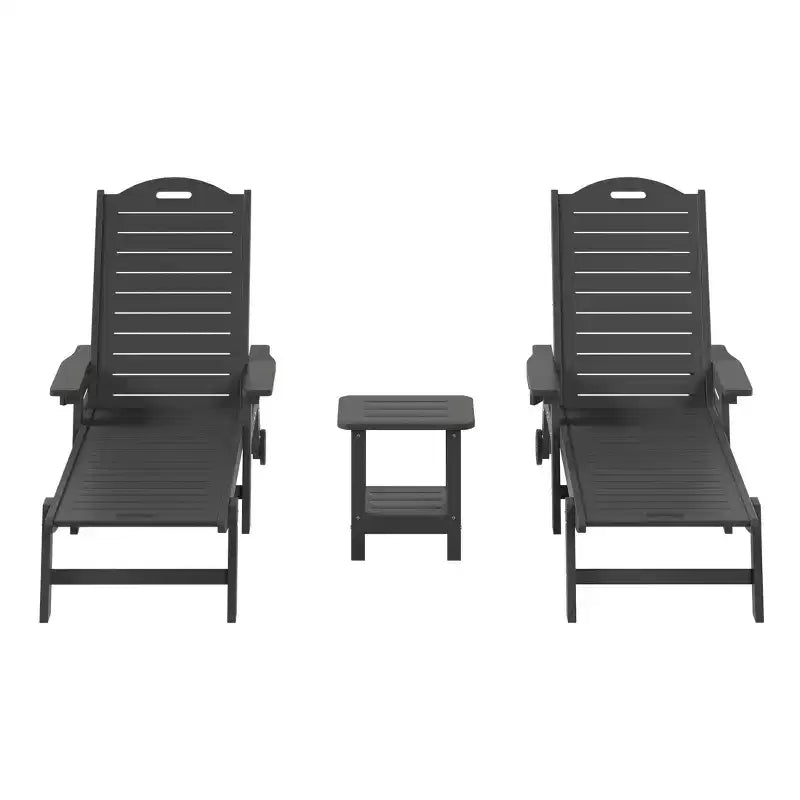 Chaise longue d'extérieur 3 pièces WestinTrends Aruba avec roues et porte-gobelet, accompagnée d'une table d'appoint de patio