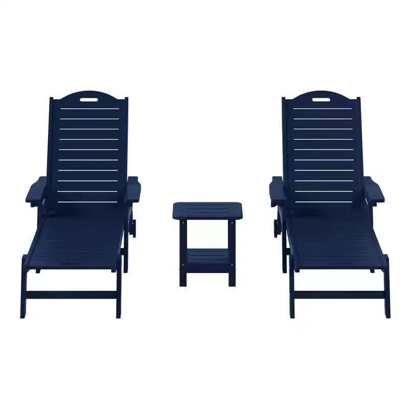 Chaise longue d'extérieur 3 pièces WestinTrends Aruba avec roues et porte-gobelet, accompagnée d'une table d'appoint de patio