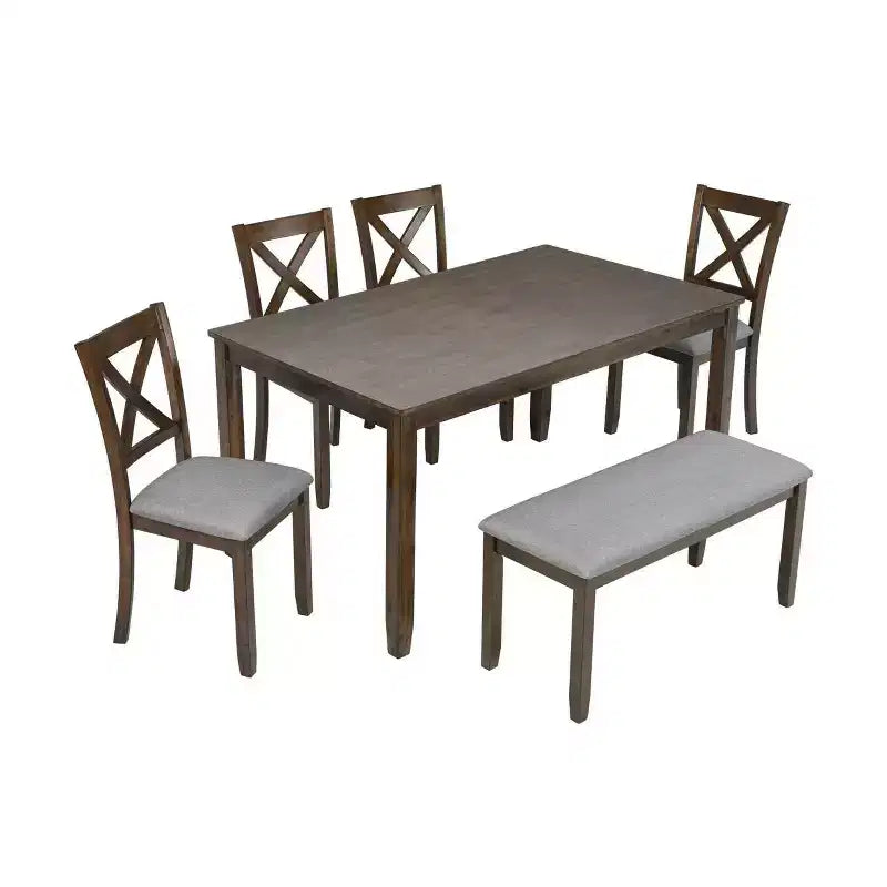 Homy Casa Ensemble de salle à manger 6 pièces en bois avec 4 chaises rembourrées et un banc, Meubles de cuisine et de salle à manger, Gris
