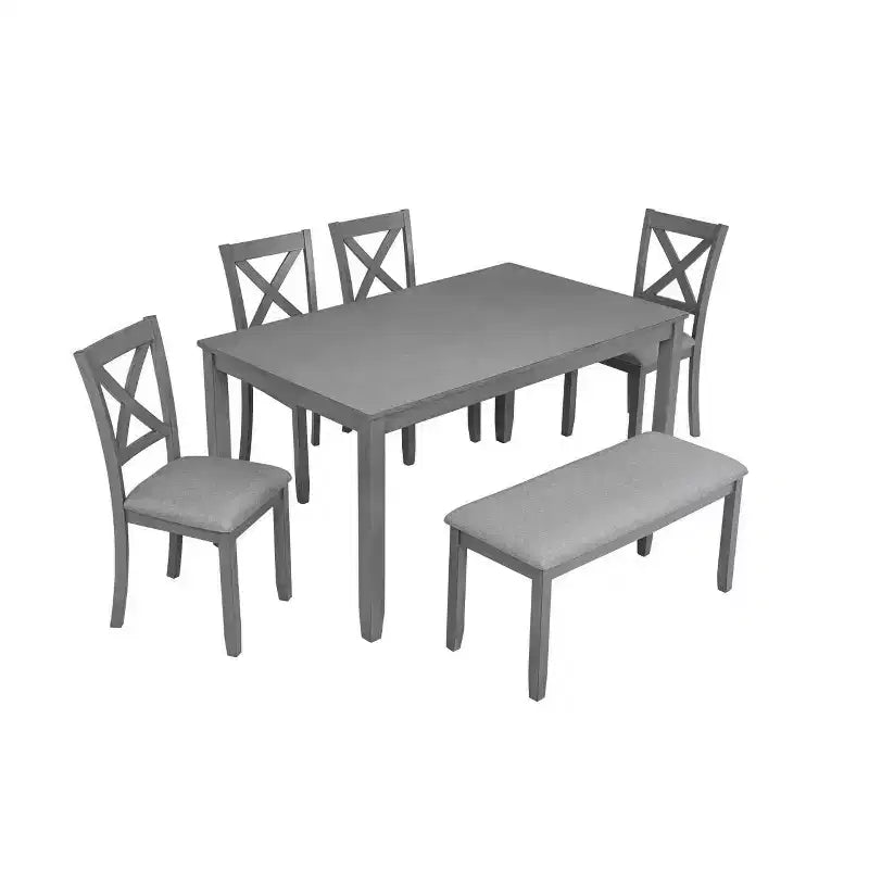Homy Casa Ensemble de salle à manger 6 pièces en bois avec 4 chaises rembourrées et un banc, Meubles de cuisine et de salle à manger, Gris