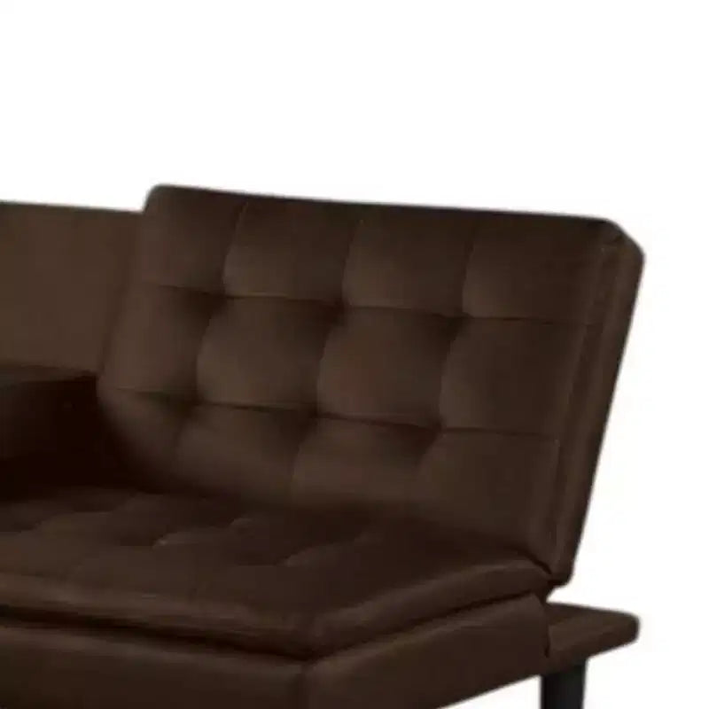 Canapé-lit futon Royal Hampton, plateau rabattable et porte-gobelet, similicuir marron