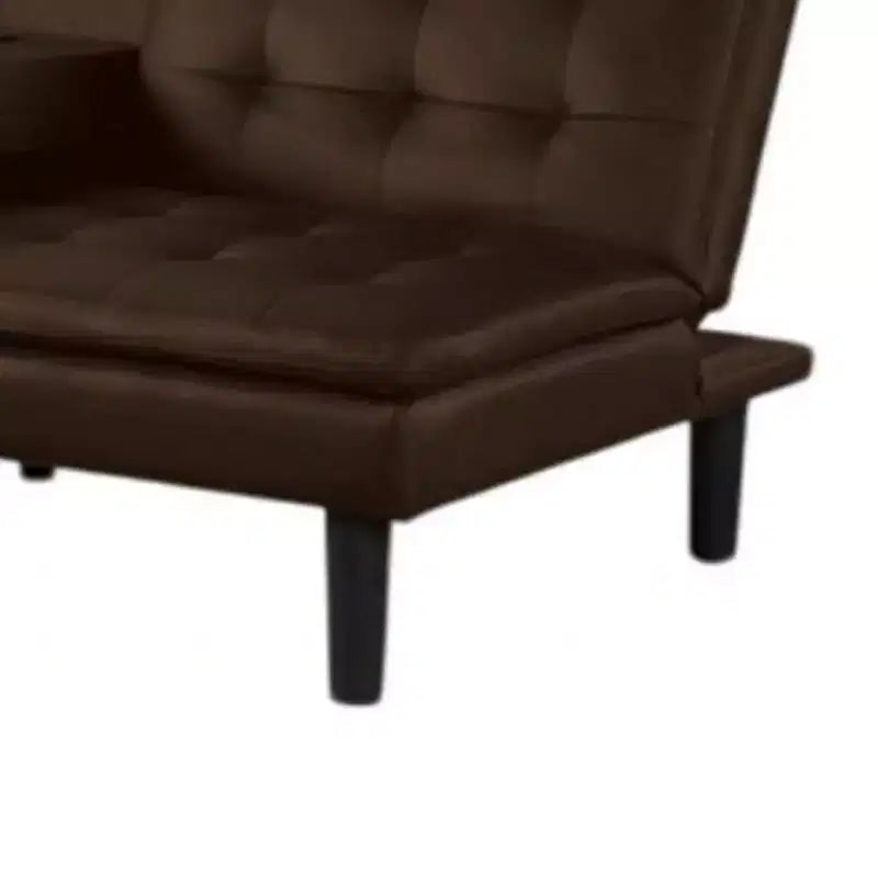 Canapé-lit futon Royal Hampton, plateau rabattable et porte-gobelet, similicuir marron