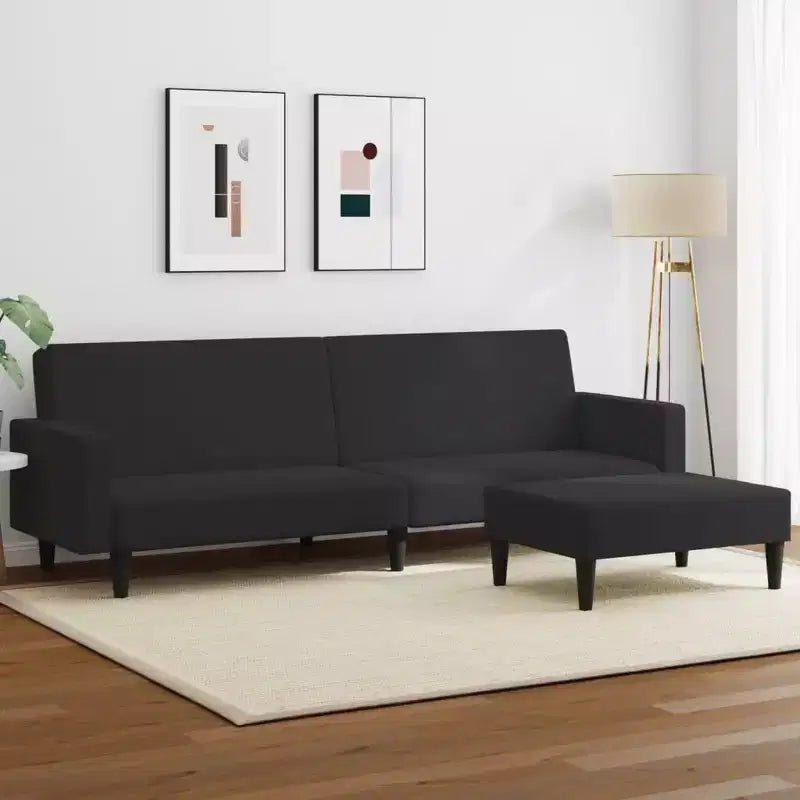 vidaXL Canapé-lit 2 places avec repose-pieds Velours noir